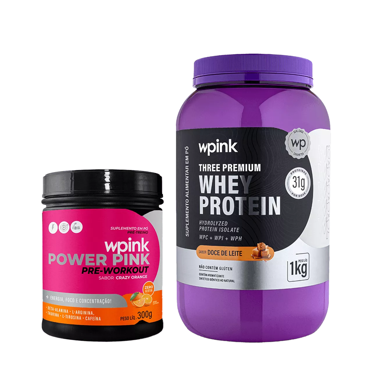 whey protein doce de leite – 1 kg + super power pink de laranja – 300g