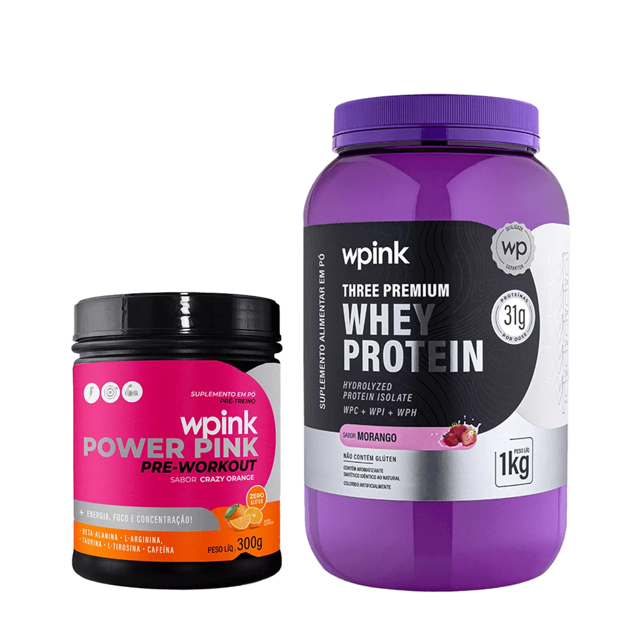 whey protein morango - 1 kg + super power pink de laranja - 300g