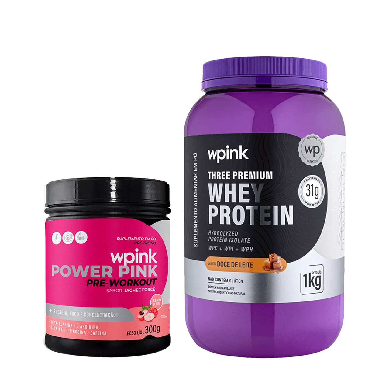 whey protein doce de leite – 1 kg + super power pink de lichia – 300g