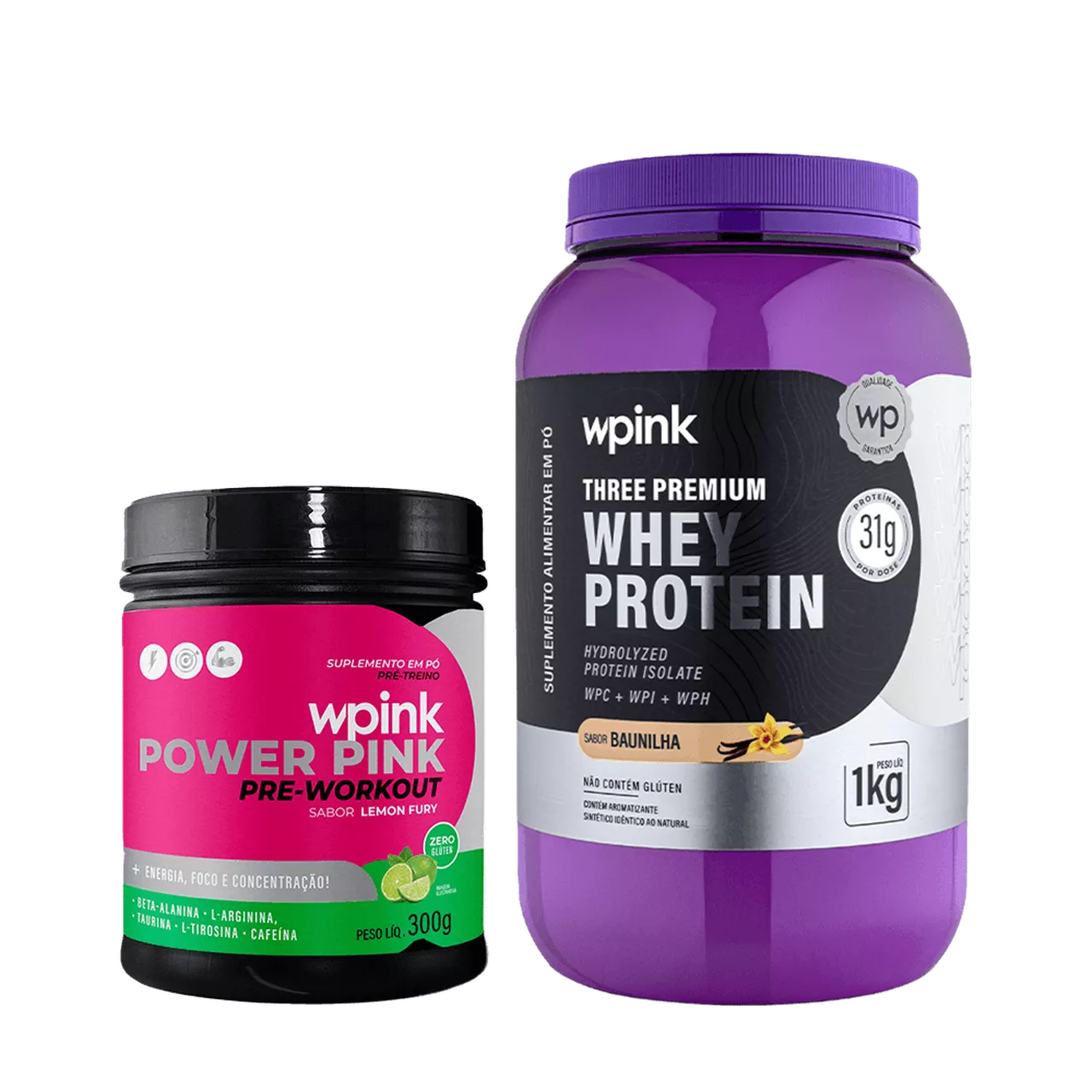 whey protein baunilha – 1 kg + super power pink de limão 300g