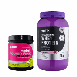 whey protein morango - 1 kg + super power pink de maçã verde - 300g
